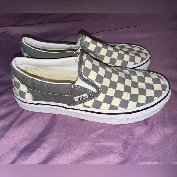 Vans Classic Slip-On sneakers pewter and true white checkerboard colorway Sz 7.5 - Picture 6 of 11